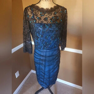 Sz 10 Milla Bell Blue & Black Cocktail Dress